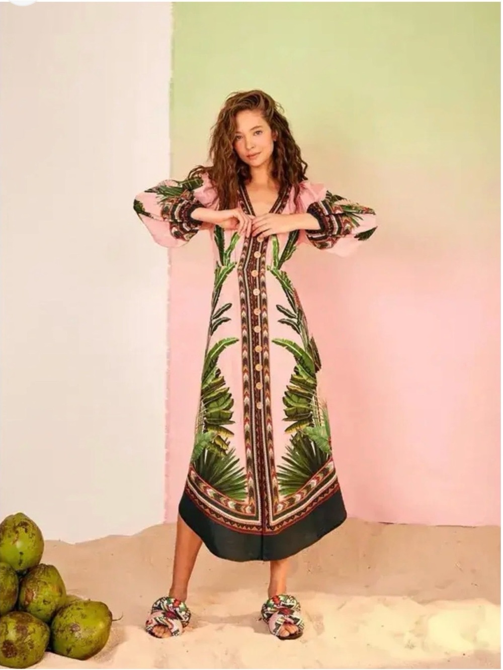 FARM Rio Amazonia Forest Dress with Green Tropical Print Midi